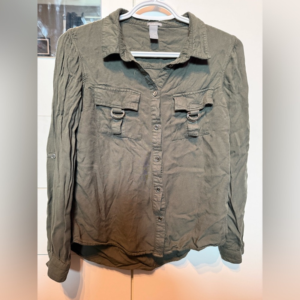 Charlotte Russe Army Green Button Down Top